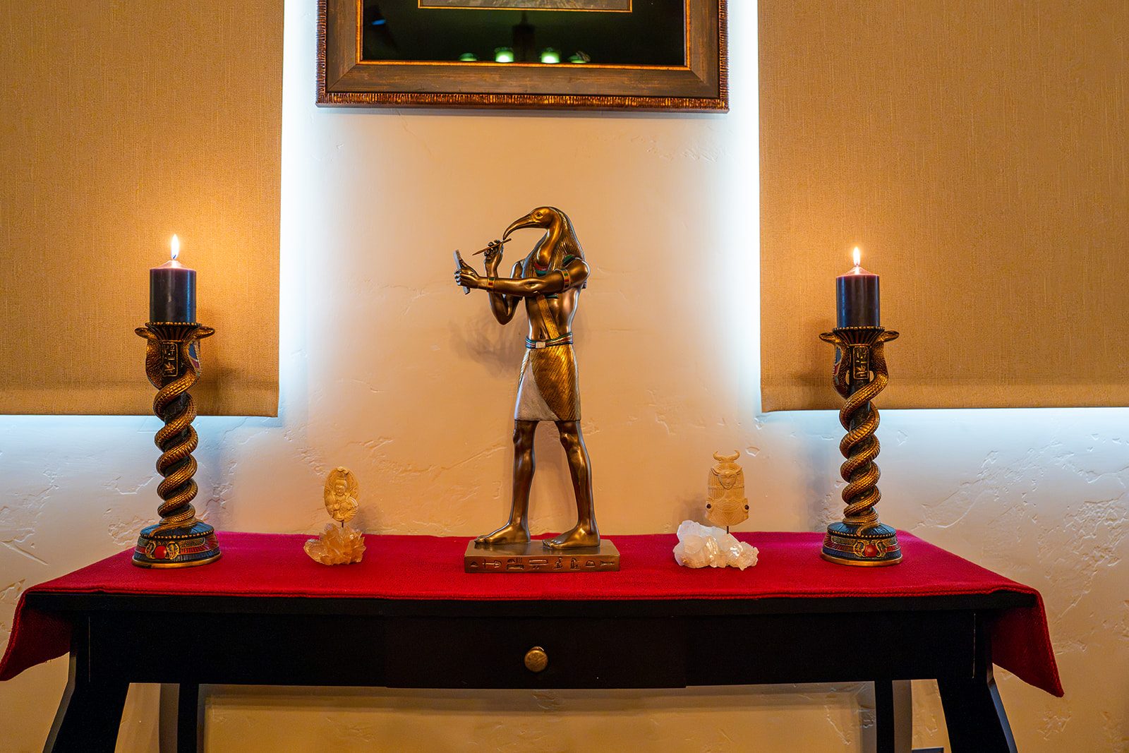 The altar with candles lit