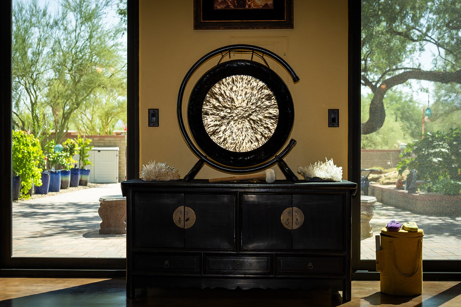 The Tibetan gong catching the light